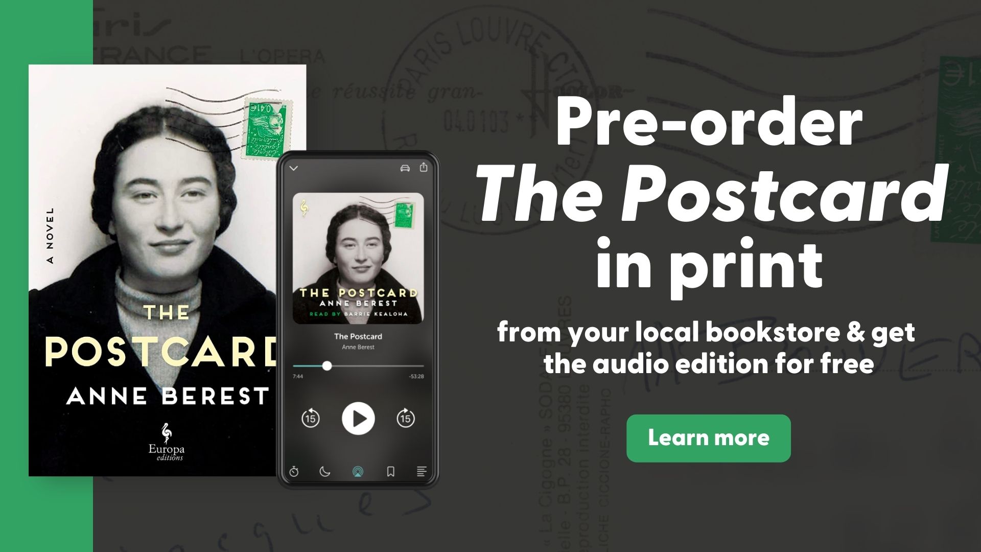 Pre-order The Postcard in print from your local bookstore & get the audio edition for free 