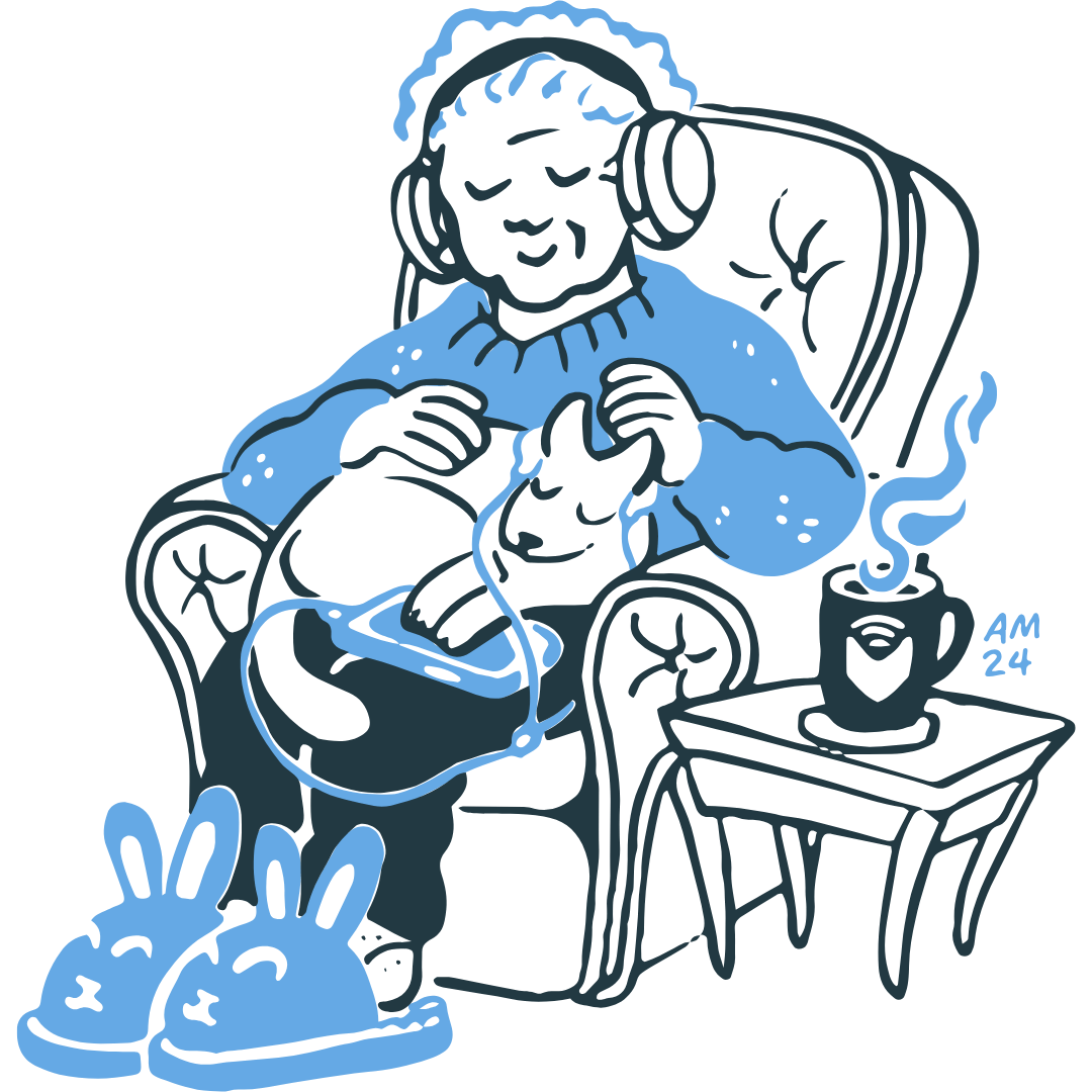 Illustration of person listening to audiobook